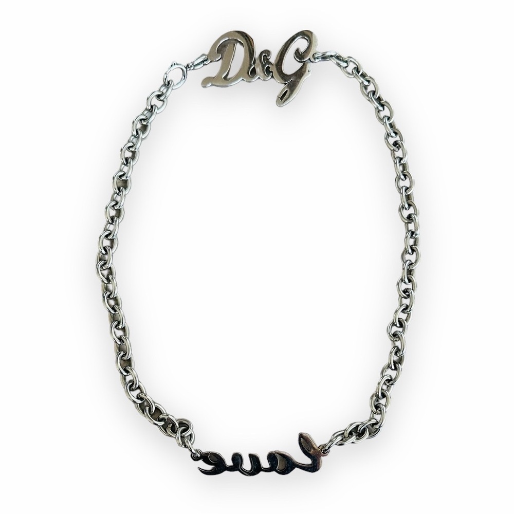 Dolce & Gabbana authentic Logo LOVE charm chain necklace vintage 00s silver tone